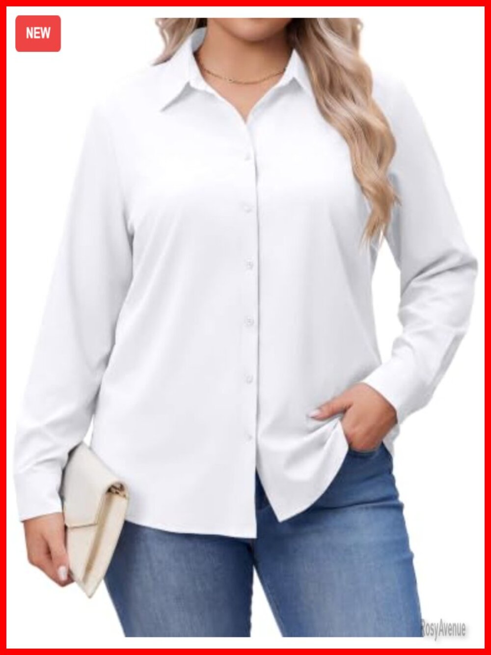 Plus Size Button Down Shirt Long Sleeve Office Blouse Stretch Wrinkle Free